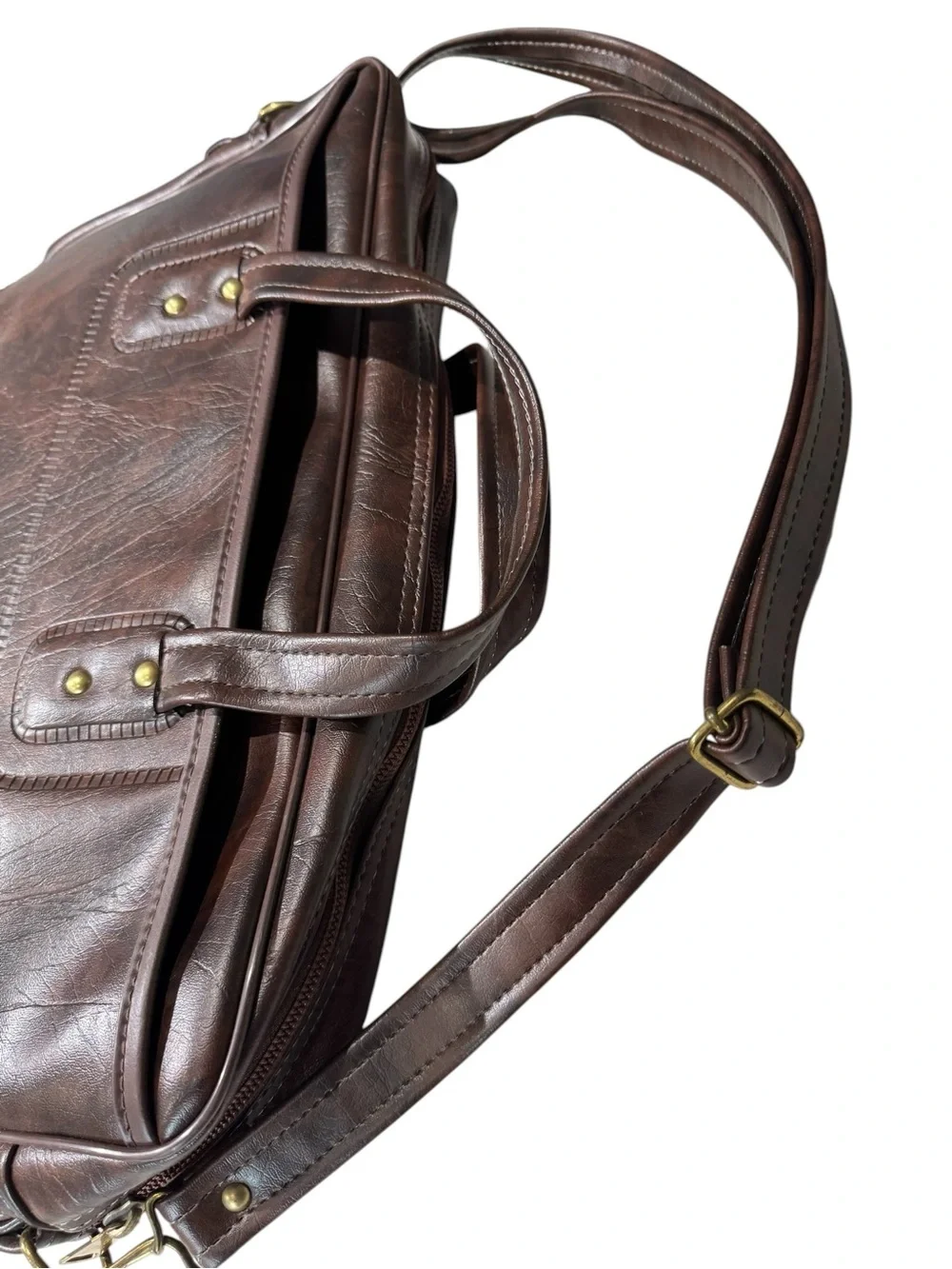 Vintage Porsche Brown Leather Gold Logo Brass Hardware Shoulder Briefcase - Picture 5 of 12